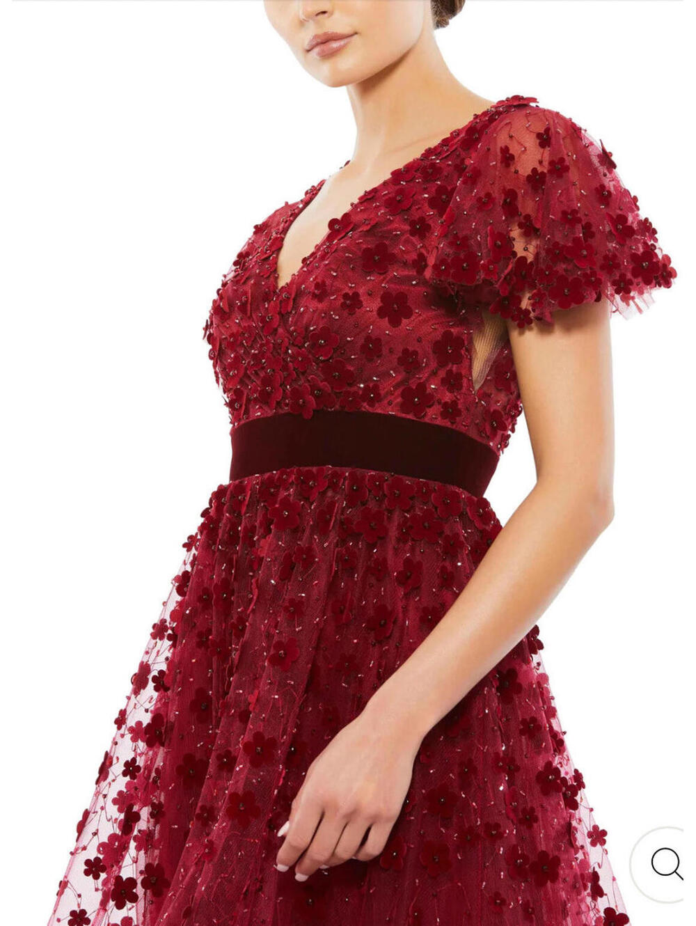 New Mac Duggal EMBELLISHED BUTTERFLY SLEEVE VELVET HEM MIDI DRESS Burgundy Sz 2 - Picture 3 of 9